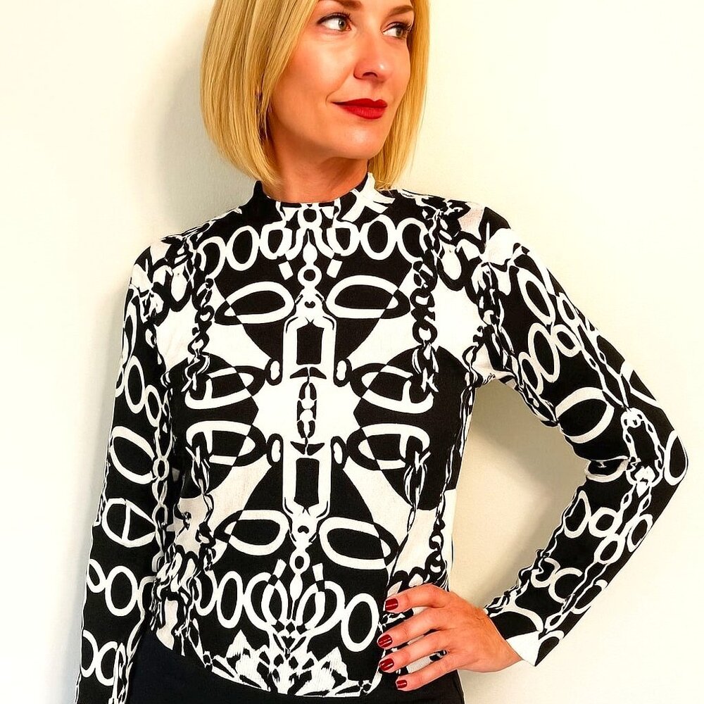 Vintage Y2K PIERRI NEW YORK Equestrian Tack Pullover Sweater White\Black S